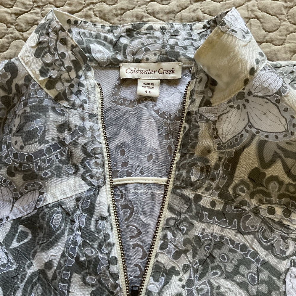 Coldwater Creek Women's Jacket Gray Cream White 3/4 Sleeve Size 4-6 - Picture 4 of 11